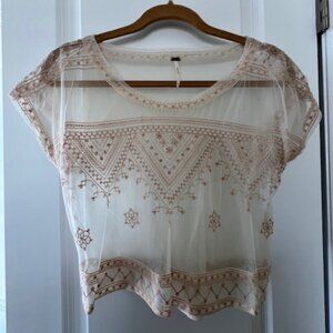 Free people sheer embroidered crop top